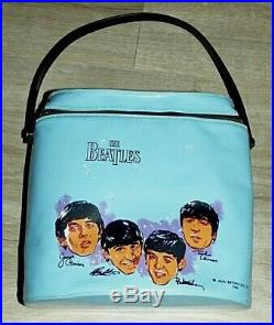 Nice Rare Vintage The Beatles 1965 Blue Vinyl Zip Around Lunch Bag with Handle
