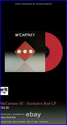 Paul McCartney III Red Vinyl LP Limited Edition 3000 Copies SOLD OUT The Beatles