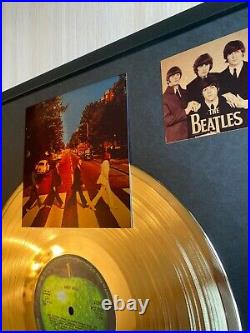 The Beatles Abbey Road 1969 Vinyl Gold Metallized Record Mounted In Frame