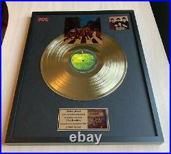 The Beatles Abbey Road 1969 Vinyl Gold Metallized Record Mounted In Frame
